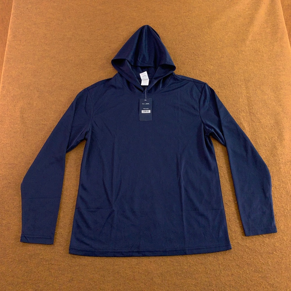 Hanton Mens Medium Navy Blue Mesh Long Sleeve Performance Hooded Shirt MS908 NWT